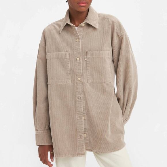 Levis Jovi Relaxed Corduroy Shirt Sz M Gray Collared Long Sleeves Button Up - Picture 1 of 12
